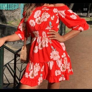 Red off shoulder dress.🔥🔥